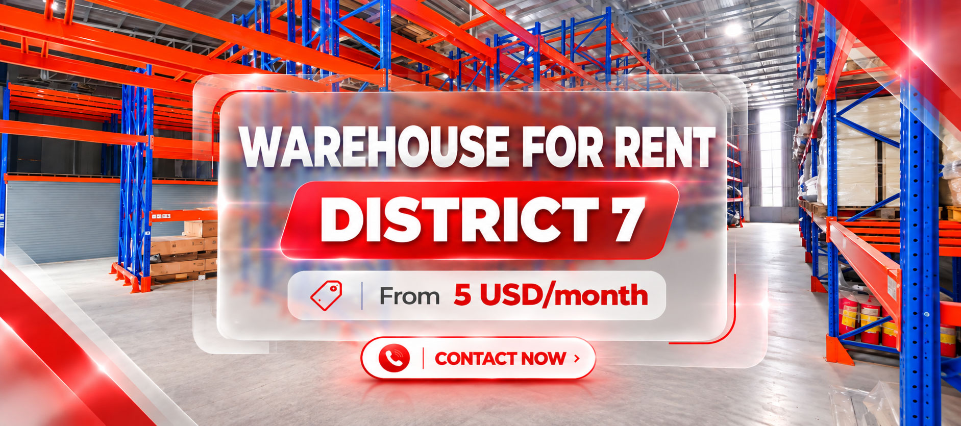 Self-managed warehouse for rent, 225 m2, in Dao Tri, Ho Chi Minh City.